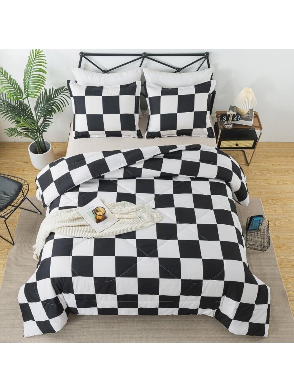 Stylish Black & White Checkered Twin Comforter Set - Cozy Boys Bedding